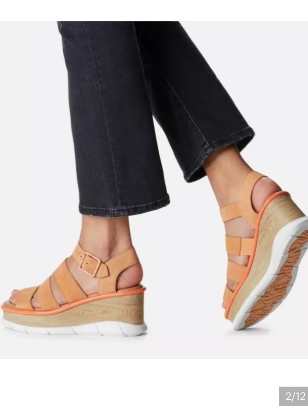 Sorel Joanie III Ankle Strap wedge platform trek Sandals orange peach size 9